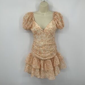 Hello Molly Cute Gaze mini dress floral chiffon tie back keyhole ruffle tiered 2